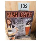 Man Cave Rules bar sign, 16"H x 12.5"W
