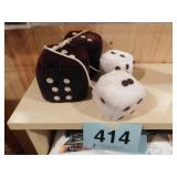 Vintage fuzzy dice, brown pair - white pair