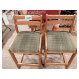 Pair of solid Oak bar chairs w/ upholstered