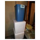 Styrofoam coolers - blue trash can
