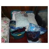 Two huge tubs of sheets - curtians - pillows -