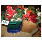 Two large containers Christmas décor: garland -