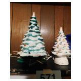 Two vintage ceramic Christmas trees: green