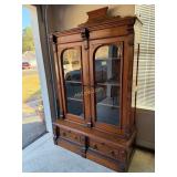 Antique 2pc Cherry Wood Cabinet 4-Shelf, 2-