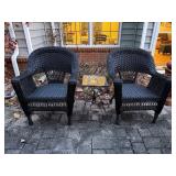 2- Black Wicker Arm Chairs, Black Wrought Iron