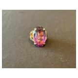 14K Yellow Gold Ring with Large Oval Amethyst