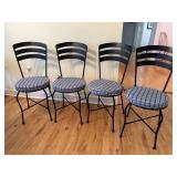 Set of 4 Wrought Iron Dining Chairs with Blue