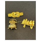 3 Vintage Gold Plated Art Museum Brooches  *
