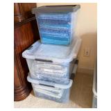 3 Bins of Different Shades of Blue and Green