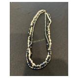 Vintage White Rice Pearls and Black Onyx Necklace