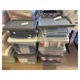 6 Small Clear Totes and 2 Medium Totes Filled