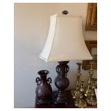 Reddish Bronze Japanese Vase and Lamp with Stands