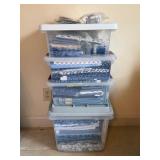 4 Bins of Blue Fabric of Different Shades and