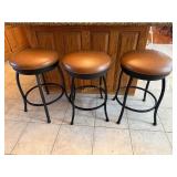 3 Metal and Brown Leather Bar Stools, Trendler