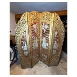 Brown and Gold Hand Carved Wooden Room Divider