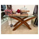 Walnut Burnished Wood Cross Pattern Frame Table