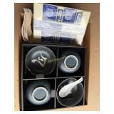 Japanese Bowl Set with Spoons and a Mandarin