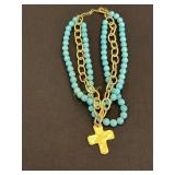 Goldtone and Beaded Necklace Signed, Susan Shaw