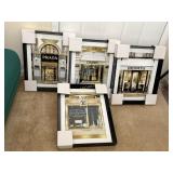 4 Framed Pictures of Name Brand Stores, Prada,