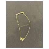 14K Yellow Gold Bracelet with M Charm, 6 1/4ï¿½