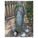 Large Concrete Angel with 3 Small Bunnies and a