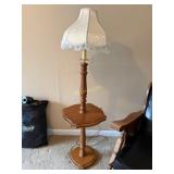 Vintage Wooden Floor Lamp with an Integrated Tray