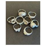 8 Sterling Rings, Signed and Tested, 46.4g