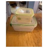 2- Small Food Plastic Containers, 2- Glass Food