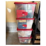 4 Holiday Storage Plastic Boxes 56qt, Filled with