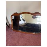 Antique Cherry Wood Wall-Hanging Beveled Mirror,
