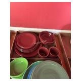 24pc Burgundy, Green, Blue, Orange, Fiesta Ware