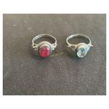 2 Rings- Blue Topaz and Sterling, Corundum Ruby