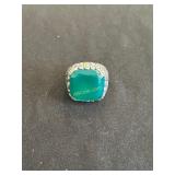 Cushion Cut Green Chalcedony and Sterling Ring,
