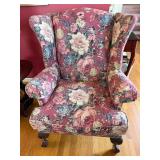 Queen Anne Style Wingback Chair with Hand-Carved
