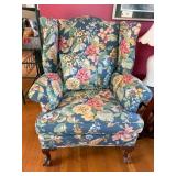 Queen Anne Style Wingback Chair with Hand-Carved