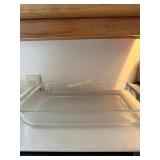 Blue Pank Casserole Dish, Clear Glass Pyrex