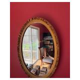 Oval Antique Mirror in Gold Leaf Frame, Measures: