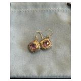 Amethyst and Sterling Cushion Cut Drop Earrings