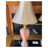 Pair of Mauve Table Lamps with Khaki Lamp Shades