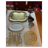 Several Brass Trivets, Ceramic Floral Trivet, 4pk