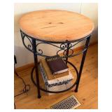 Wire and Steel Table with Round Wood Top,