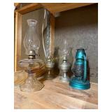 Vintage Pressed Glass Oil Lamp with a Pedestal