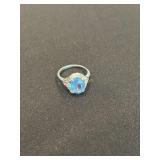 14K White Gold Ring with Aqua Marine Stone, 3.3g,