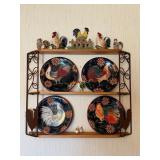 Green Marble Top Plant Stand, Box of Roosters, 2