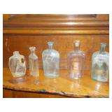 3 Flasks, 1 Apothecary Bottle, etc. 5-6"