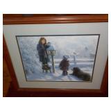 Signed Framed Children and Dog Print 22 x 18"