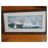 Framed Winter Scene Print 23 x 12"