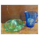 Blue Shirley Temple Pitcher, Green Depression