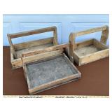(3) Wood Antique Tool Carriers Primitive Barn