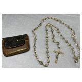 Vintage Glass & Sterling Rosary w/Case Glass &